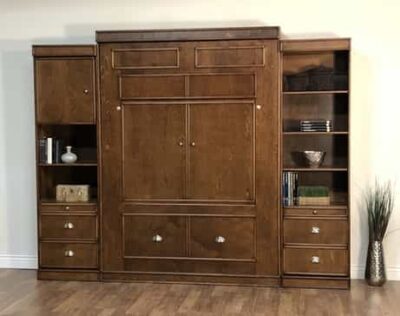 Wallbed with dark finish and side piers