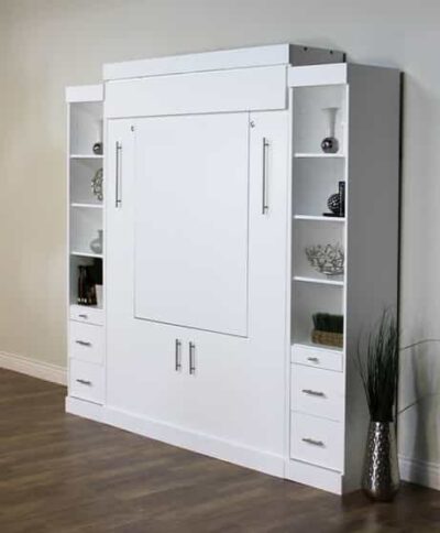 Euro Deluxe Wall Bed with White Finish and Side Piers