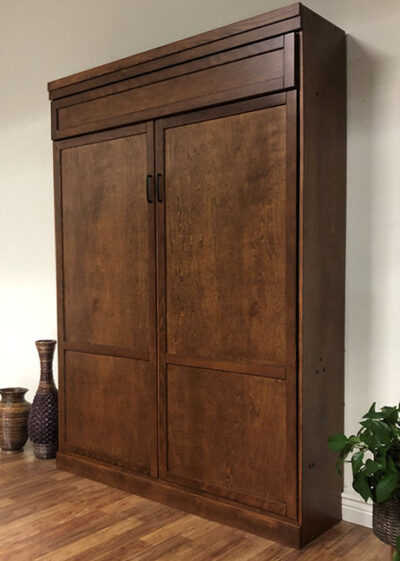 Wallbed with dark finish and vases