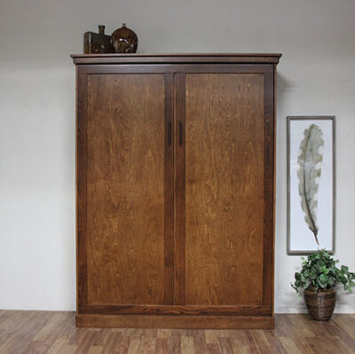 Wallbed with dark finish closed with no piers
